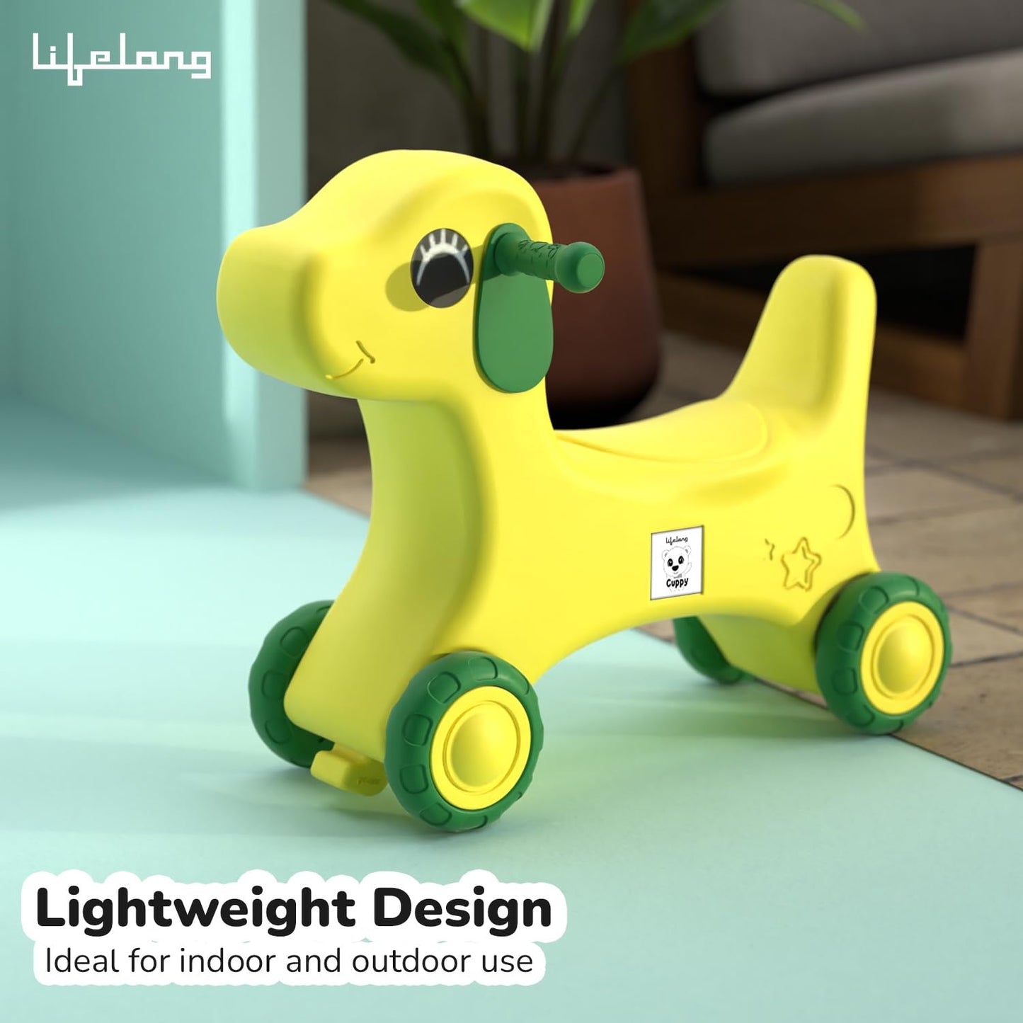 Lunom Cuppy Puppy Push Ride for 1+ Year Kids – Safe & Smooth-Edged Ride-On Toy