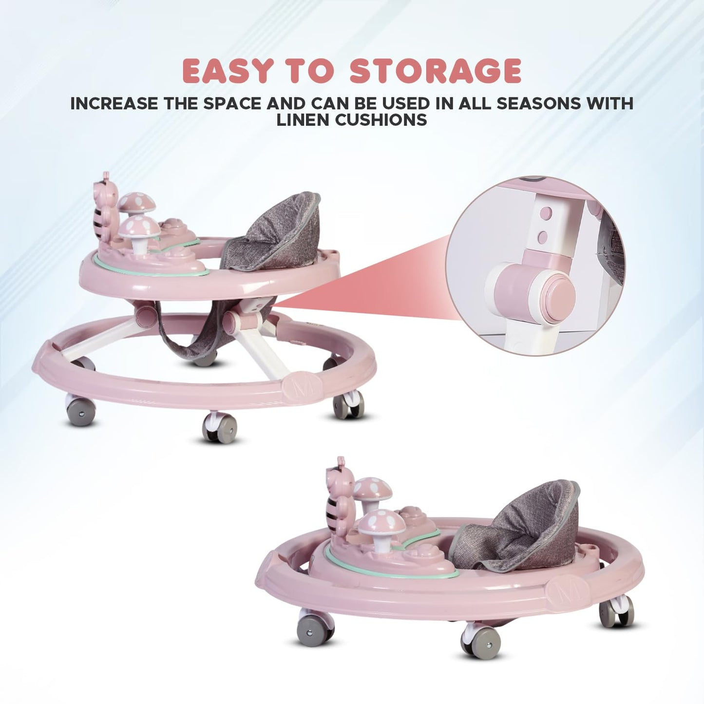 Pebblo Butterfly Baby Walker with Adjustable 2-Level Height, Removable Musical Tray & Light-Up Features for Infants