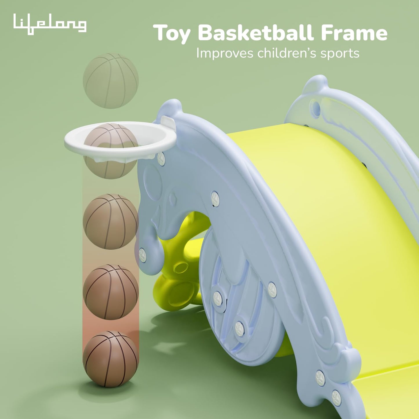 Lazello 3-in-1 Modern Slide, Rocker & Basketball Set for Kids | Safe & Sturdy Playset for Toddlers & Children