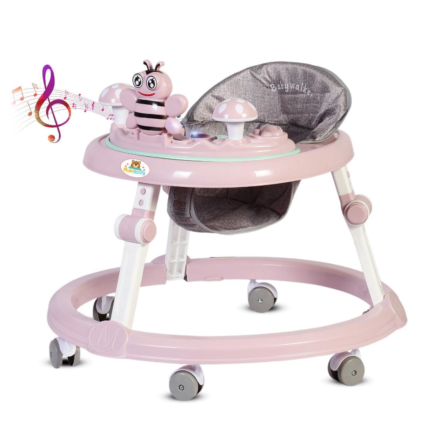 Pebblo Butterfly Baby Walker with Adjustable 2-Level Height, Removable Musical Tray & Light-Up Features for Infants