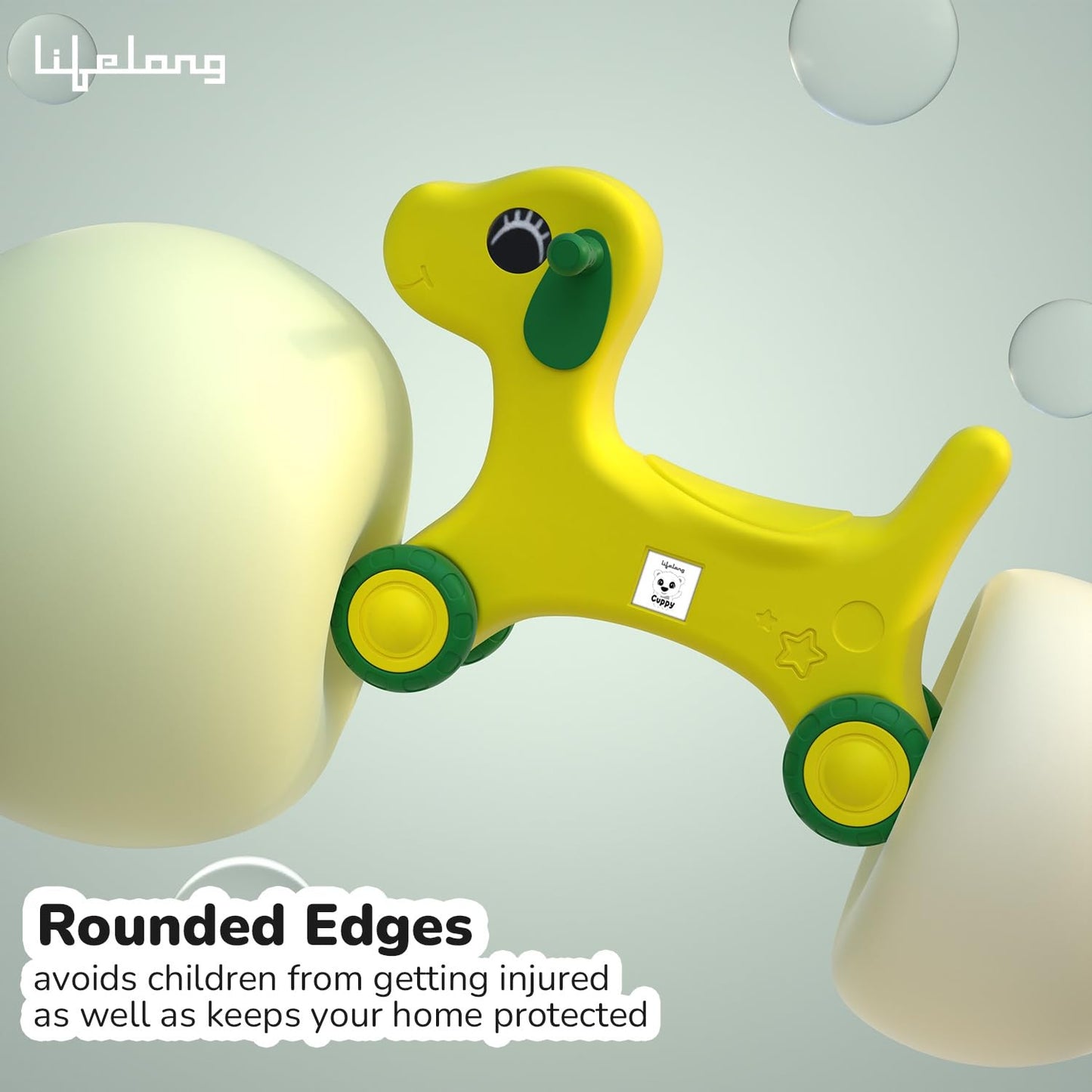 Lunom Cuppy Puppy Push Ride for 1+ Year Kids – Safe & Smooth-Edged Ride-On Toy