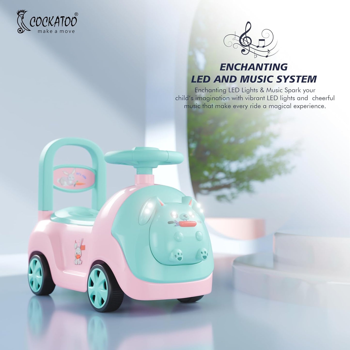 Cudomi Kids Bunny Ride-On Swing Car – Baby-Friendly Magic Car with Smooth Wheels & LED Lights for Indoor/Outdoor Fun