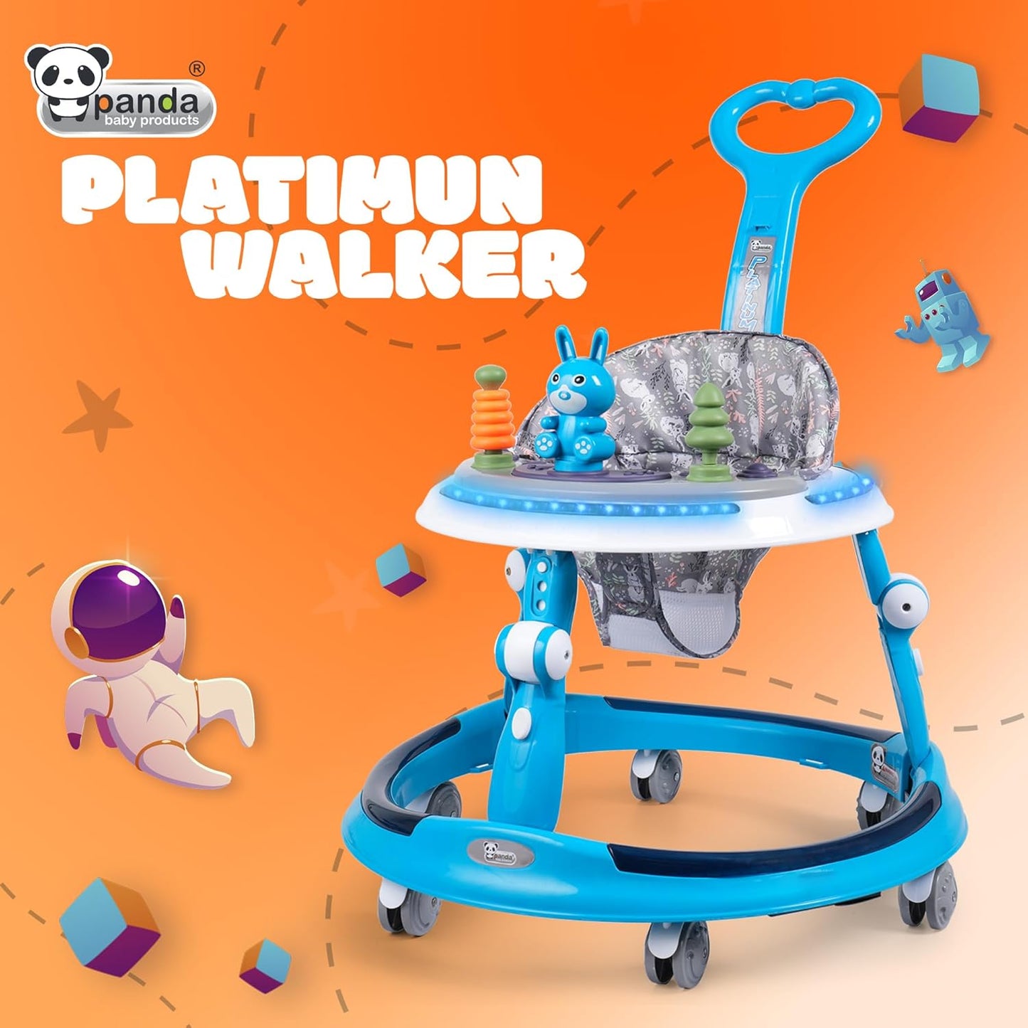 Pibblo Baby Walker for 6 to 24 Months with Convertible Meal Tray & Musical Play Panel – Safe & Fun for Babies